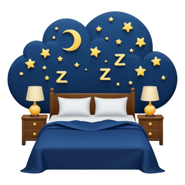 multiple ZZZ symbols rising upward, a comfortable bed with a dark blue blanket and white pillow,  nighttime vibe, flat design, soothing colors sticker