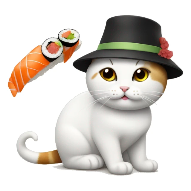 cat wearing a hat made out of sushi sticker
