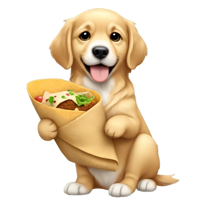 puppy golden retriever holding a burrito sticker