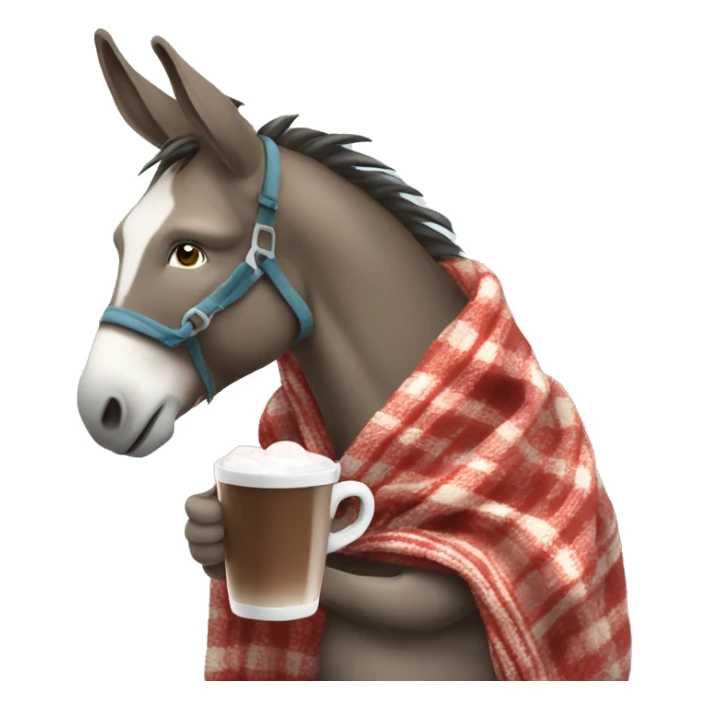 Horse riding donkey wearing a blanket drinking hot coco sticker