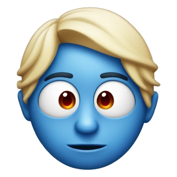 Blue face emoji that is cute with red cheeks and is hiding something (being sly) sticker