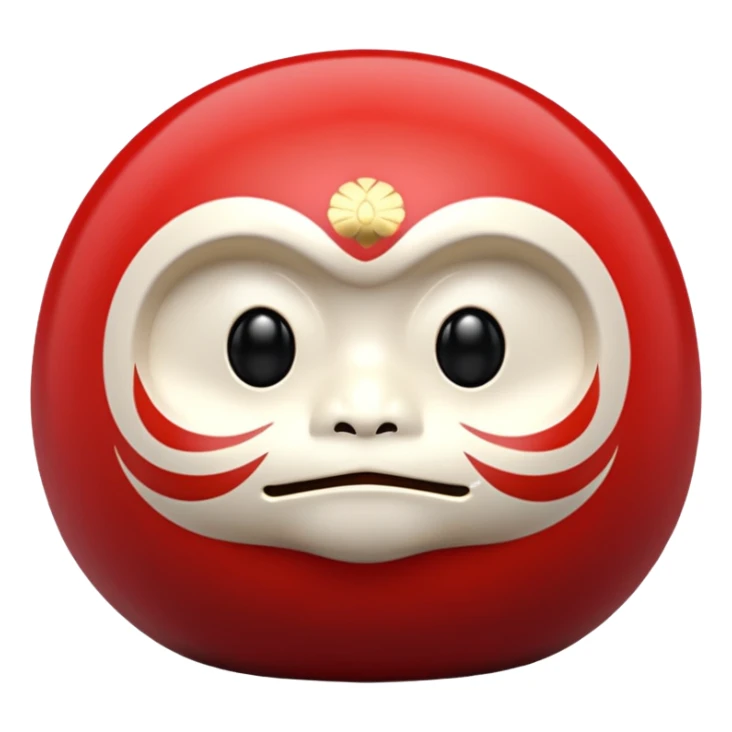 daruma doll, Round body, smooth glossy surface, red primary color with gold details. sticker