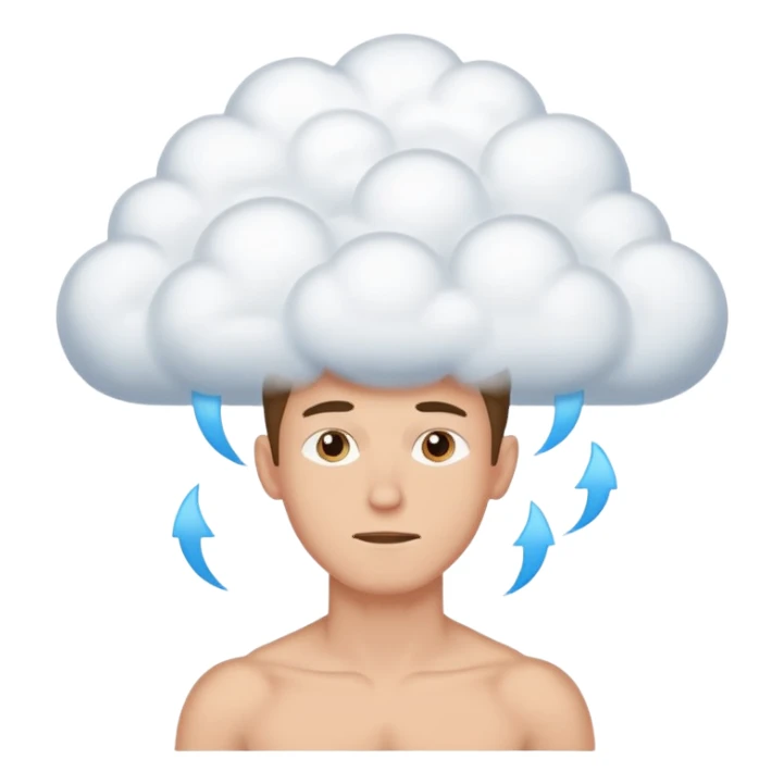 The skinny guy imagines himself getting stronger inside the cloud above his brain. sticker