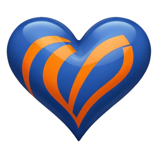 Glossy dark blue heart with straight orange athletic stripes going down one side sticker