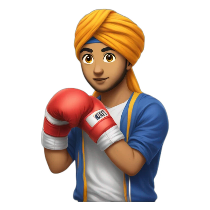 A 14 year old sikh wearing a patka boxing sticker