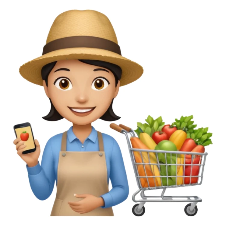 build me a personalized emoji whee it's a smart cart for grocery and a latino looking face that works as jack of all trades or wearing different hats sticker
