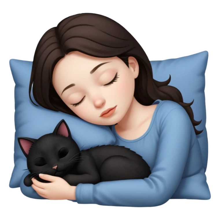 brunette Sleeping beauty girl with black kitty sticker