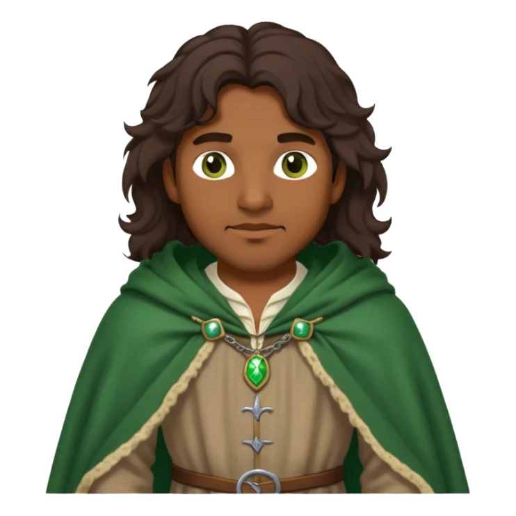 medieval outfit worn by a DnD themed fantasy character. basic linen shirt with a thick wool cloak. clothes only above the waist. The clothes full waist. The character's haven't arms. character is dark brown hair green eyes long wavy hair brown-skinned man. sticker