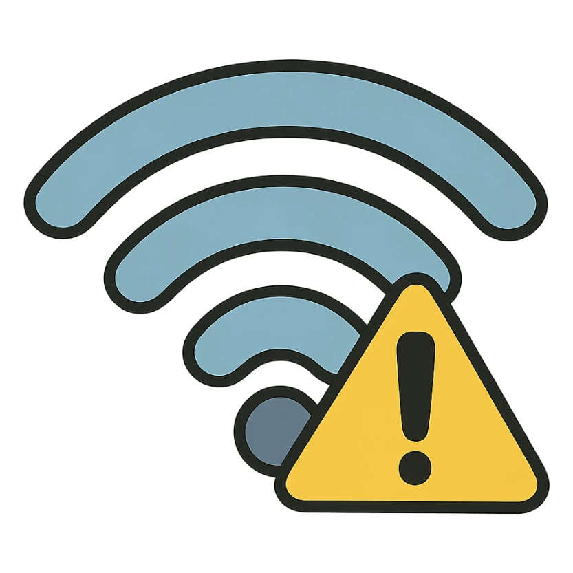 flat toon style wifi symbol with a warning sign, bold colors sticker