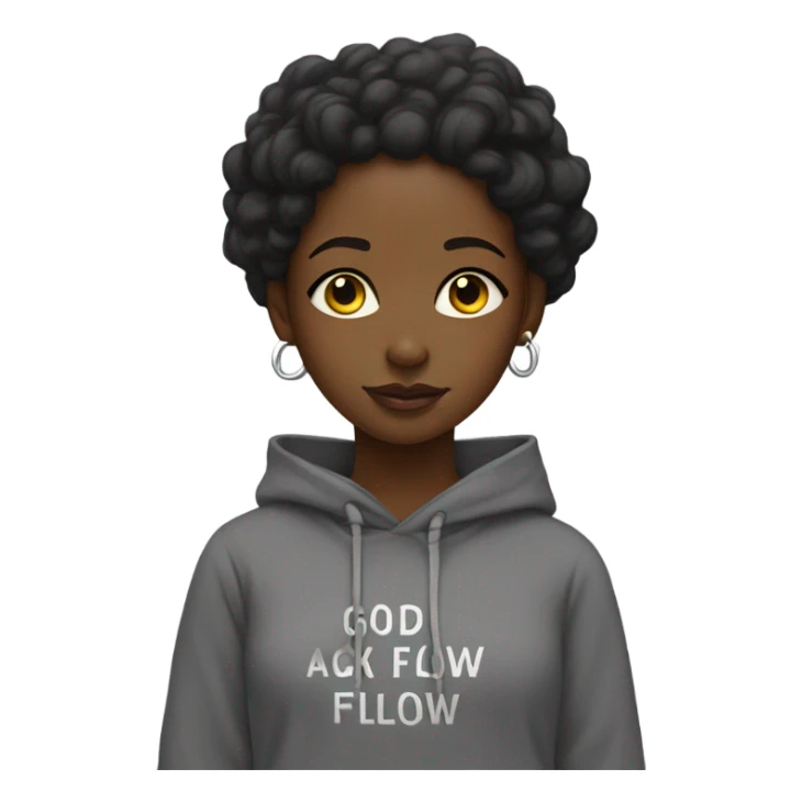 A black girl wearing a hoodie that says Gods Flow sticker