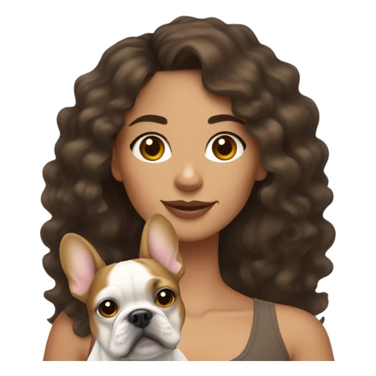 Curly brunette mixed lady with tan french bulldog sticker
