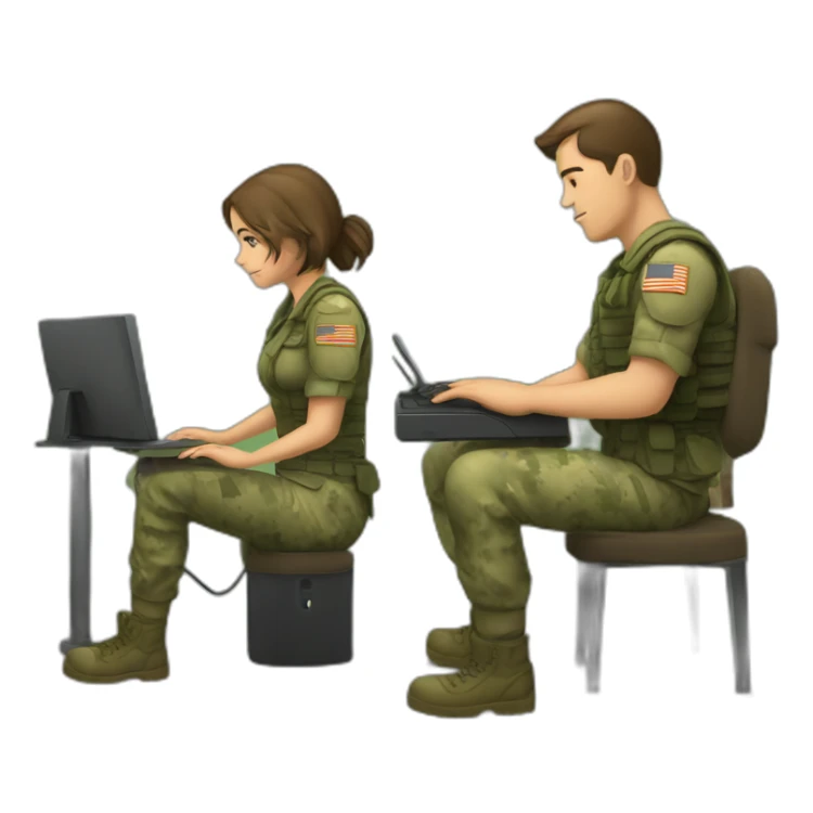 A soldier playing computer game while his non-soldier girlfriend waits for him angrilly sticker