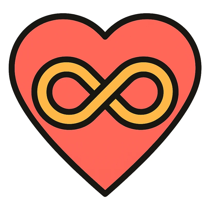 a heart with an infinity symbol inside, clean and modern style sticker