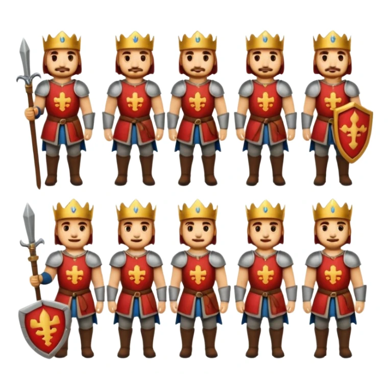 Hazme un conjunto de emojis de un caballero medieval con actitud muy masculina en diversos estados de animos sticker