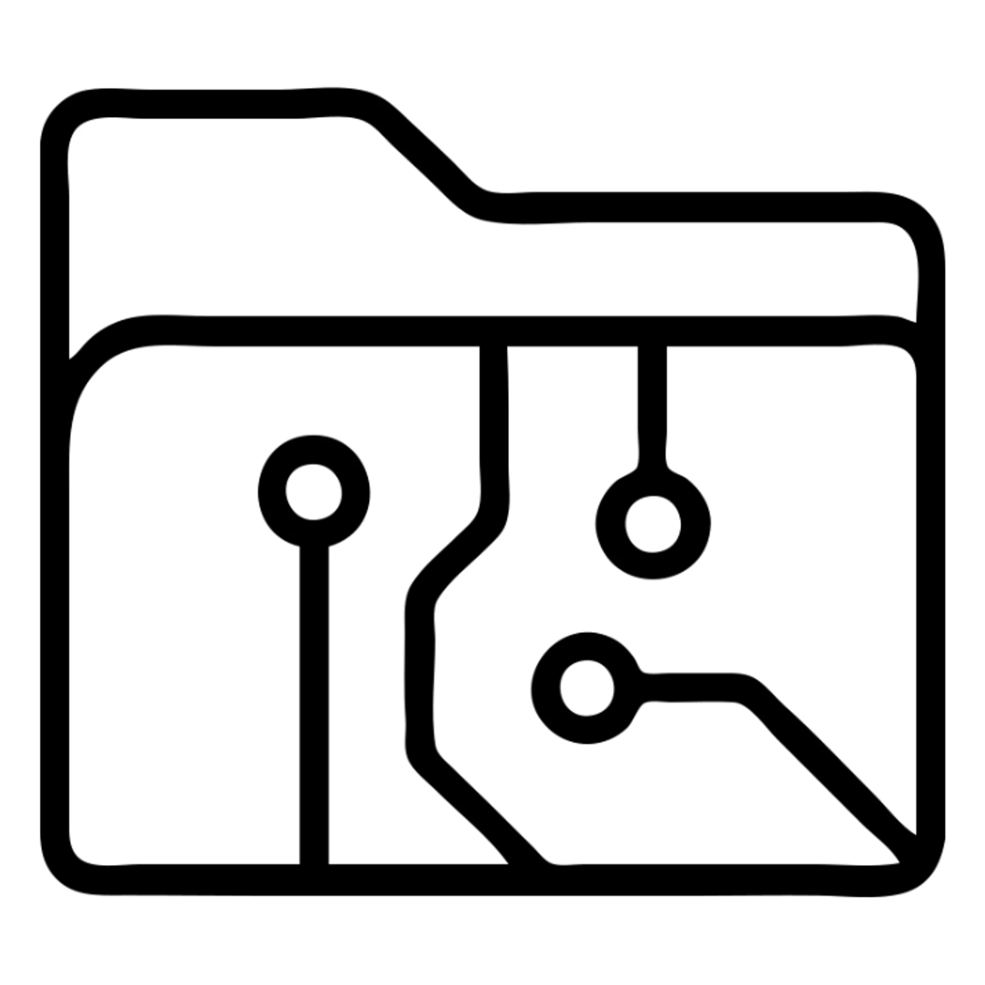 outlined folder icon with electric parts, no fill, clear lines for components sticker