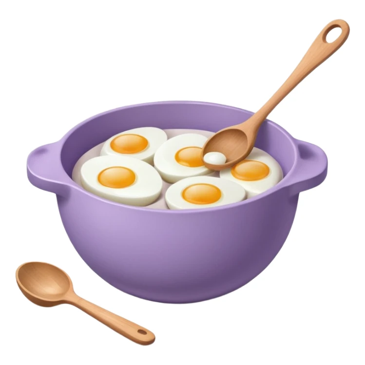 a lilac ceramic mixing bowl with a wooden spoon stirring and sitting next to it is a dozen eggs with the carton lid open sticker