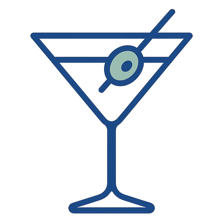 classic martini glass with a green olive, minimal and elegant, flat icon style sticker