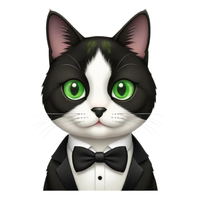 tuxedo cat medium hair with a a black nose and green eyes sticker
