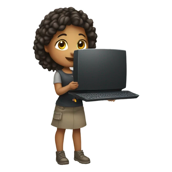 Artist girl holding computer sticker