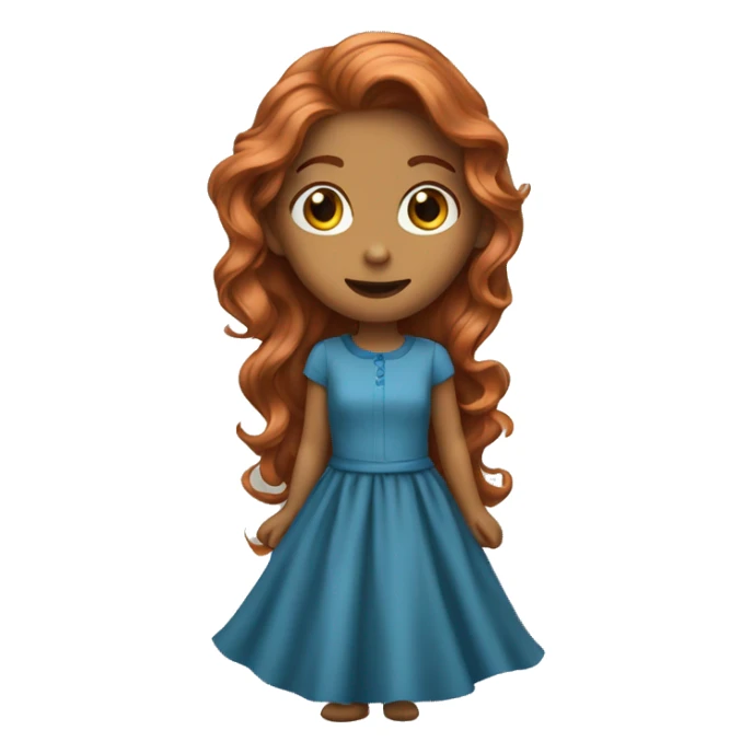 Long copper wavy haired girl in blue dress sticker