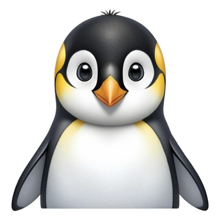 cinematic-cute-emperor-penguin-portrait-emoji,-head-tilted-playfully-and-inquisitively,-with-glossy,-pristine-plumage-accented-by-a-bright-beak-and-round,-sparkling-eyes-filled-with-curiosity,-simplified-yet-irresistibly-adorable-features zoomed into the face sticker