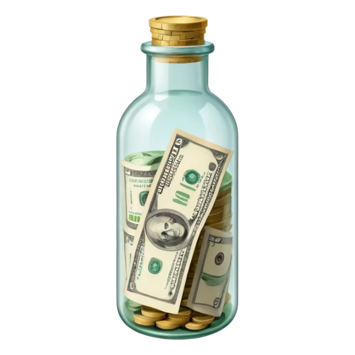 a bottle glass that contains dollars inside and it's labeled savings sticker