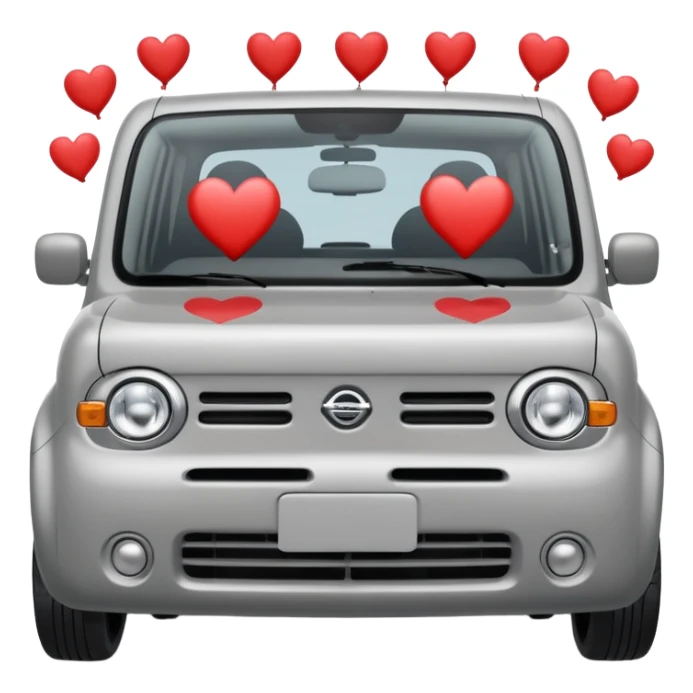 Grey Nissan Cube with hearts around it sticker