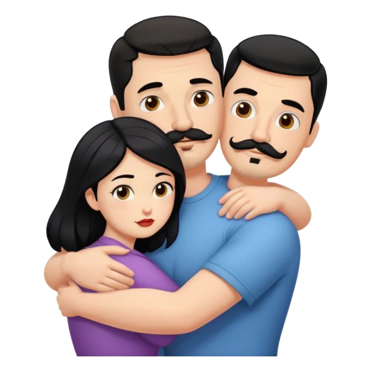 Tall strong white man with dark brown mustache goatee hugging a chubby short pale woman with long black hair sticker