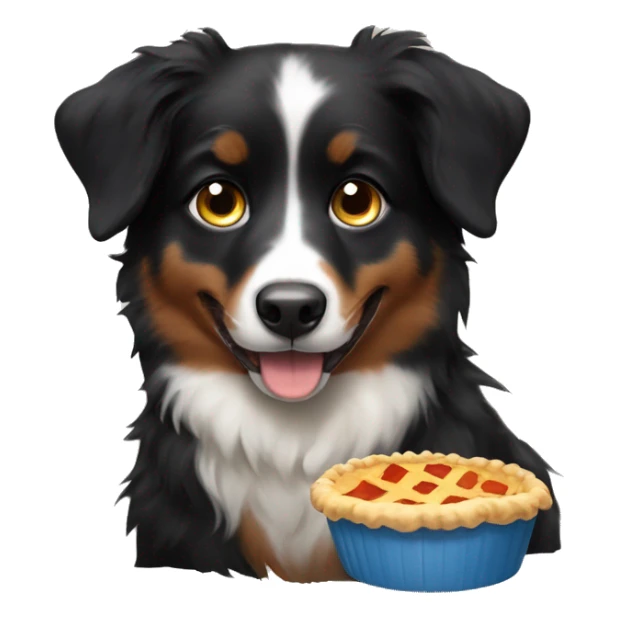 Small black australian shepherd dog eating pie  sticker