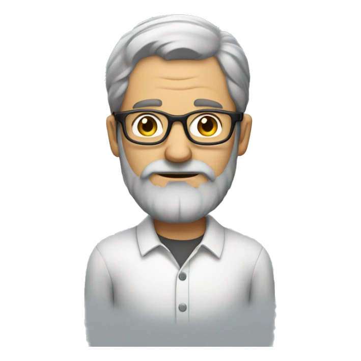 A man with beard and frameless glasses  nearly grey thinking sticker