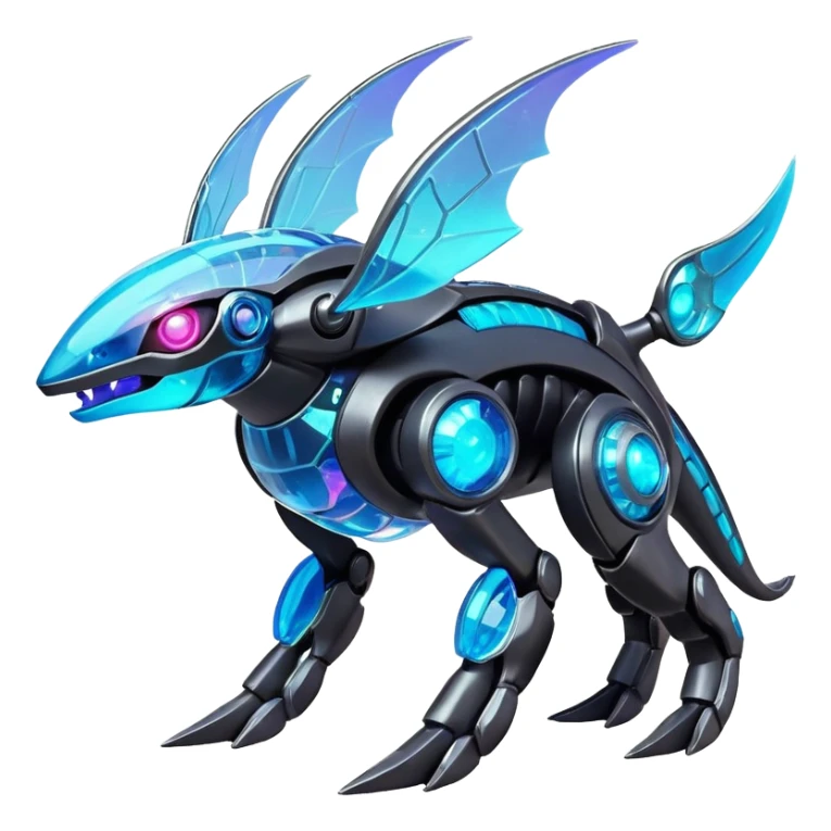  Epic legendary realistic rare glowing mechanical Shiny sparkly transparent bioluminescent luminescent vibrant bright pastel dark exotic iridescent colorful gradients futuristic modern metallic glossy glittery fantasy-cyber-Protogen-Fakémon-Pokémon-Vernid-creature sticker