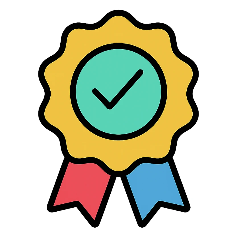 verified badge icon, simple and recognizable, color outline style sticker