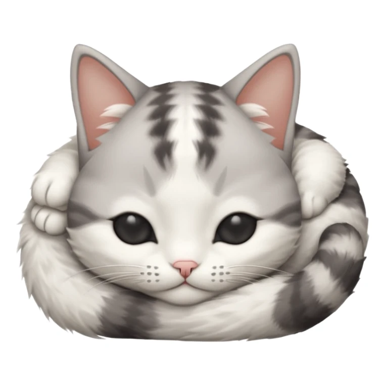 grey and white small cat with eyes closed lying down upside down tightly covering its own face sticker