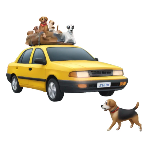 car on a snowy road with dogs riding in the car  sticker