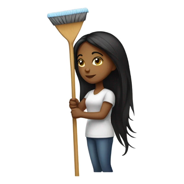 Long black hair brown girl cleaning sticker