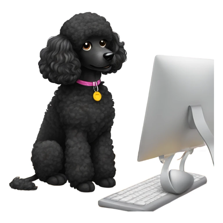 Black poodle listening to call sticker