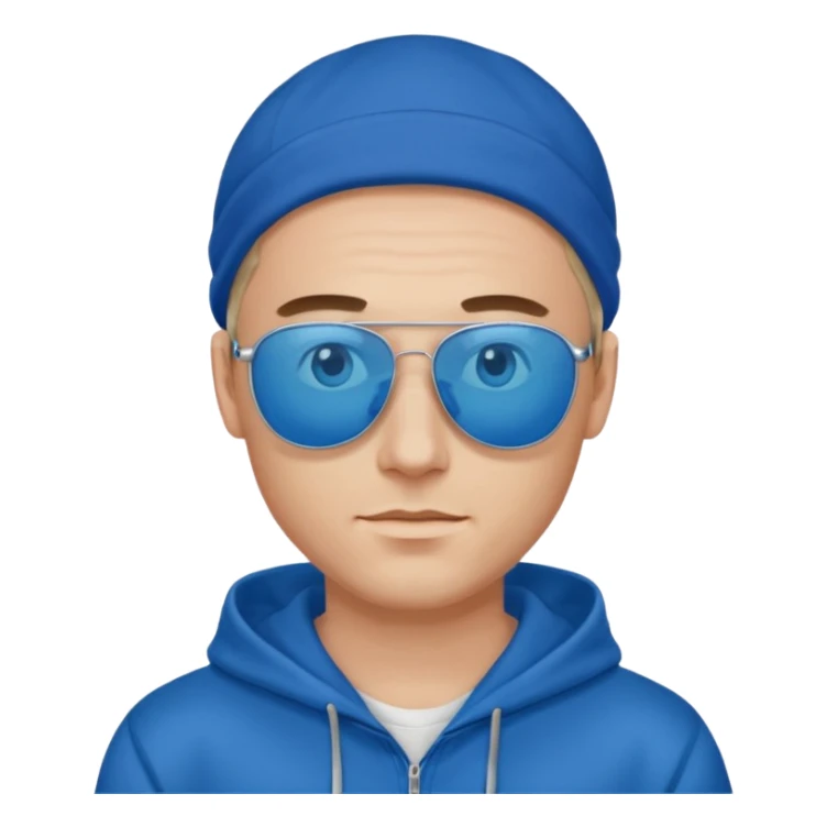 handsome man in sunglasses with blue eyes, wearing a blue hoodie sticker