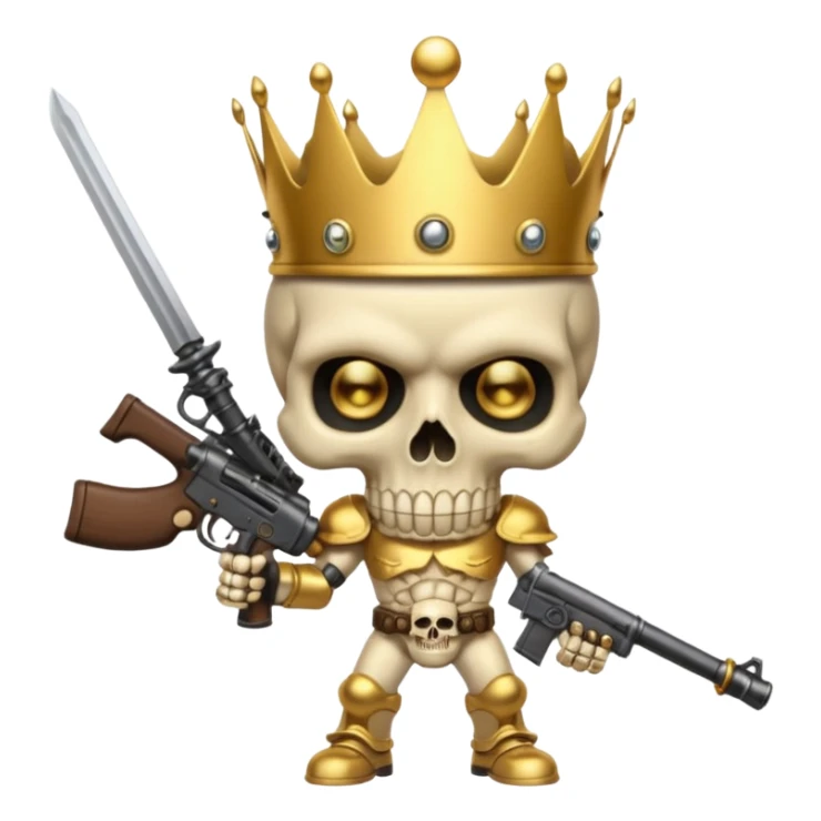Golden skull with crown now make it with a worrior sowrd with a skull body whith a target on one of his eyes and a big gun sticker