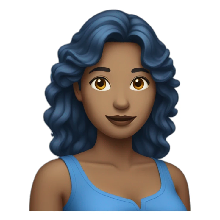 woman with long wavy black hair wearing blue clothes sticker