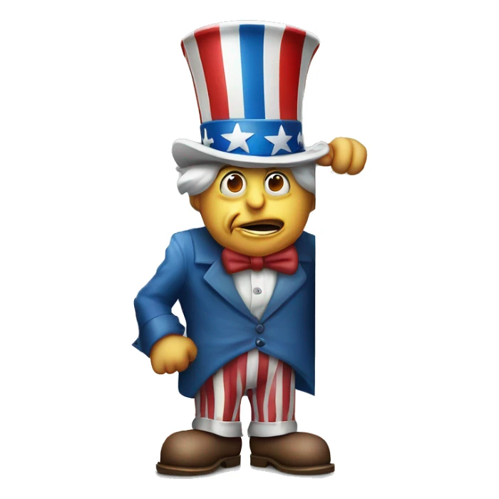 Uncle Sam with pitiful eyes holds a sign at full height waist photorealistic serious sticker