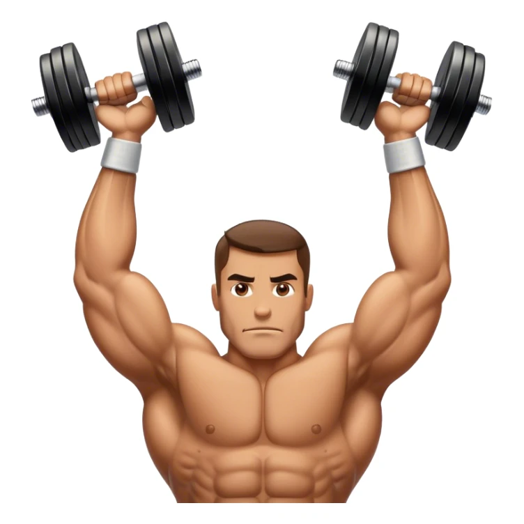 Man behind a big strong man overhead pressing dumbbells sticker