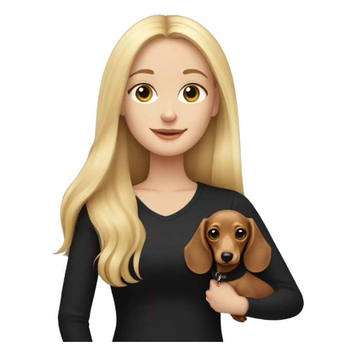 Blonde white girl wearing a black shirt holding a light colored long haired dachshund  sticker