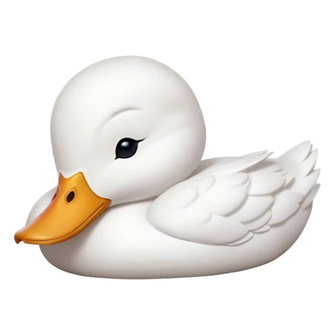 Meme-Worthy Cute Sleeping White Duck Portrait Emoji, Head resting peacefully with a contented smile, showcasing a sleek, graceful build and a luxuriously soft pure white plumage, eyes shut in a serene, restful nap, Simplified yet hilariously adorable features, highly detailed, glowing with a soft, drowsy light, high shine, relaxed and utterly lovable, stylized with an air of playful laziness, bright and heartwarming, soft glowing outline, capturing the essence of a comically sleepy duck, so meme-worthy it feels like it could instantly become the next viral sensation of adorable slumber! sticker