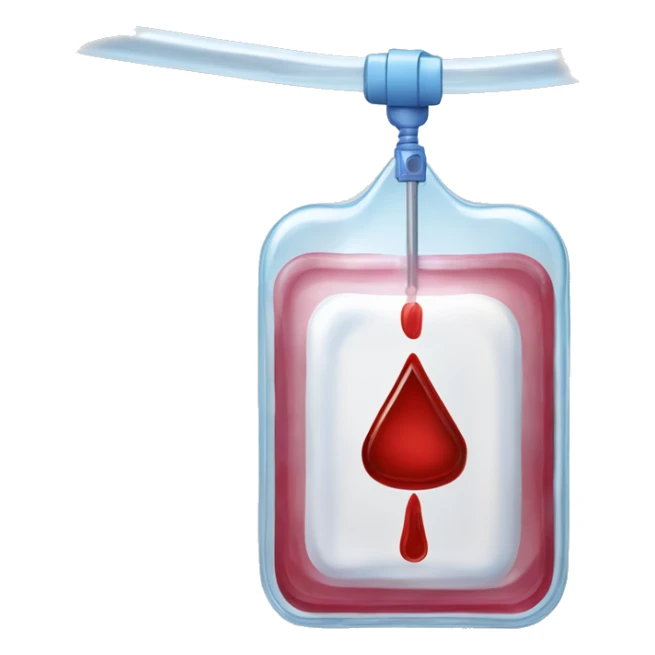 Rectangular transparent plastic iv bag filled with 500ml of blood hanging on an iv pole in an intensive care unit  sticker