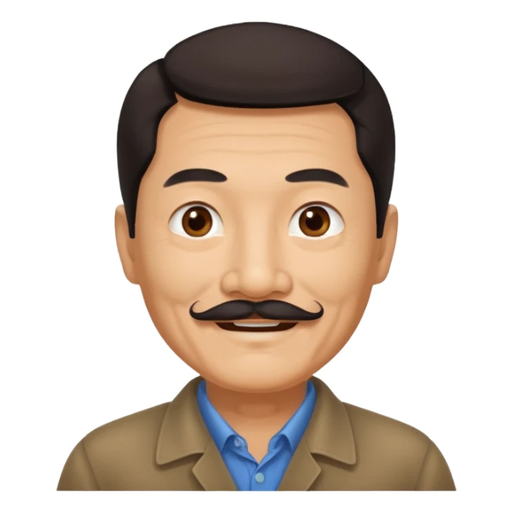 Older Chinese man with dark hair and full turn down mustache sticker