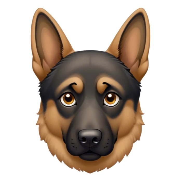 Cinematic Grumpy Tan/Black German Shepherd Portrait Emoji, Head tilted slightly with a deeply unimpressed expression, featuring a thick tan coat with a distinct black saddle and a furrowed brow, large, droopy brown eyes narrowed into an unamused glare, ears slightly drooping in exasperation, Simplified yet comically expressive features, highly detailed, glowing with a dry, sarcastic glow, high shine, effortlessly judgmental yet dignified, stylized with a touch of cynicism, bright but brooding, soft glowing outline, capturing the essence of an eternally unimpressed yet endearing guardian, so lifelike it feels like it could sigh heavily at you in disdain at any moment! sticker