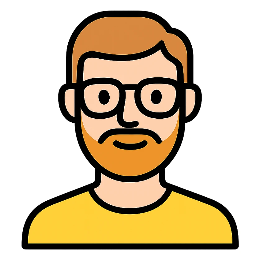 male with a light beard and glasses, color outline icon style sticker