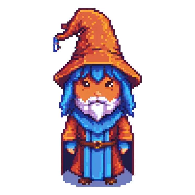 Pixel art wizard with Armenian flag colors (red, blue, orange) in the background sticker