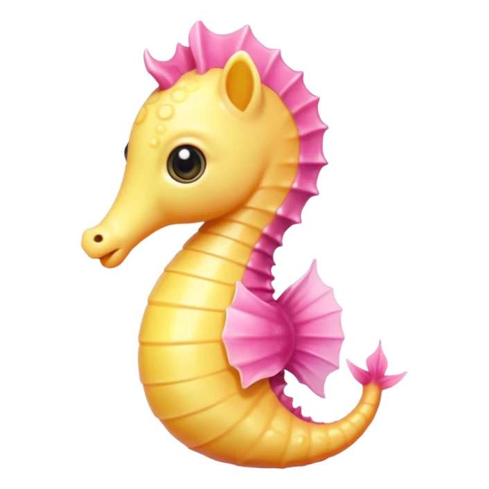 extremely cute aesthetic seahorse with tiny body, huge shiny round eyes, soft colors, extra charming, kawaii-inspired, Apple emoji style sticker