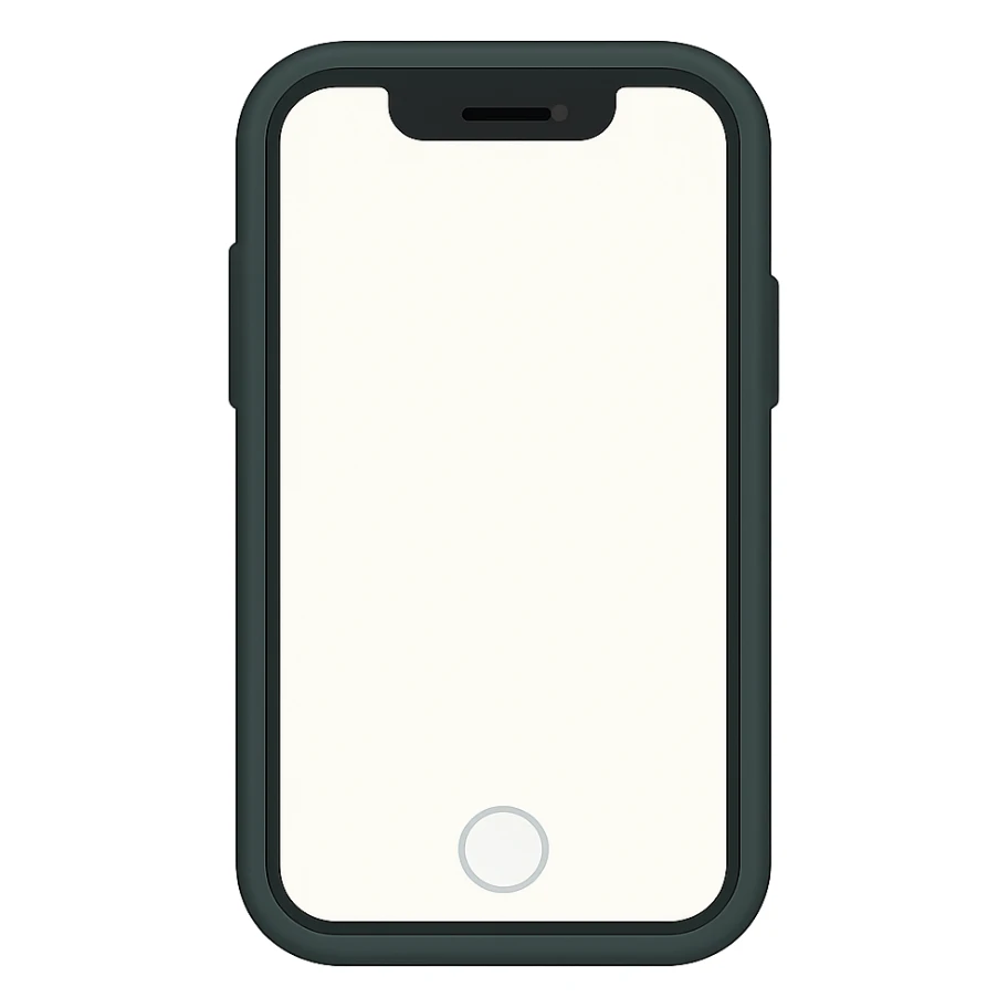 Create an image of a white iPhone with a dark green case, screen facing forward, in a modern minimalist style inspired by emoji style. The design should be clean and simple, focusing on the iPhone and case without any emojis or extra decorations. sticker